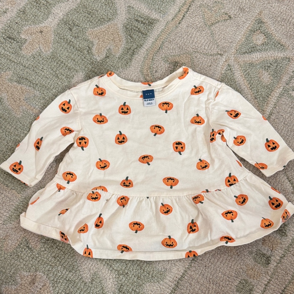 Old Navy Cotton Cream White Halloween Pumpkin Baby Dress/Top